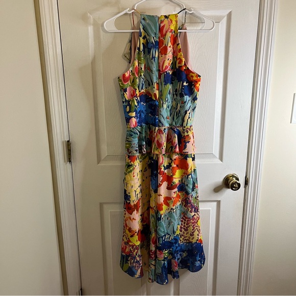 NWOT Badgley Mischka Vibrant Floral Midi Ruffle Dress - Picture 6 of 14